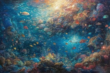 Naklejka na ściany i meble Impressionist Waves: A Captivating Digital Artwork of the Beautiful Sea Generative AI 2