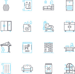 Residence linear icons set. Abode, Habitat, Domicile, Dwelling, House, Home, Haven line vector and concept signs. Accommodation,Flat,Mansion outline illustrations