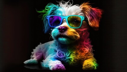 Dog in LGBTQ colors wearing sunglasses, generative ai