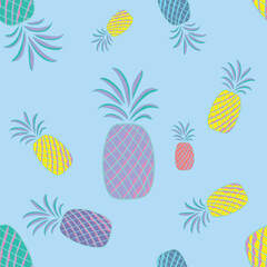 Seamless Pineapple Pattern, Retro Style