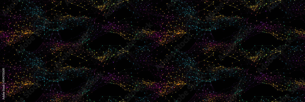 Poster rainbow colored digital data background with social network connection structure of information. dat