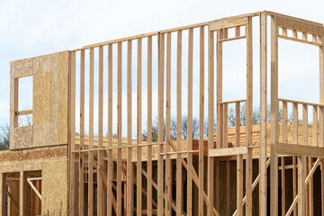 unfinished new plywood house frame timber development