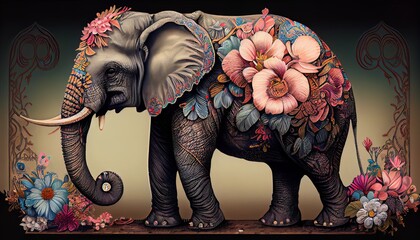 Obraz premium Amazing Colorful Magic Elephant Animal Fantasy Digital Artwork Illustration Pattern Background
