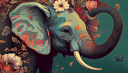 Obraz premium Amazing Colorful Magic Elephant Animal Fantasy Digital Artwork Illustration Pattern Background
