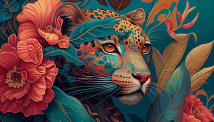 Amazing Colorful Magic Leopard Cat Animal Fantasy Digital Artwork Illustration Pattern Background
