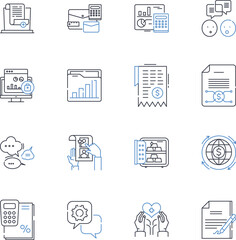 Financial Oversight line icons collection. Compliance, Auditing, Monitoring, Supervision, Governance, Accountability, Regulation vector and linear illustration. Oversight,Risk management,Fraud