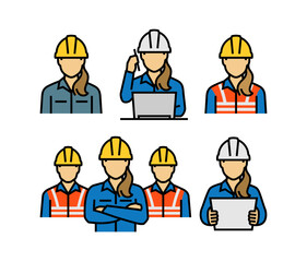 Construction Worker Professional Project Manager Engineer Architect Person Vector Icons