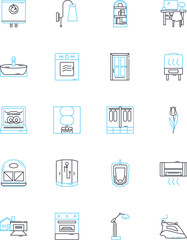 Upholstery linear icons set. Cushion, Fabric, Padding, Sewing, Stitching, Reupholster, Leather line vector and concept signs. Armchair,Sofa,Chair outline illustrations