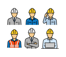 Construction Worker Professional Project Manager Engineer Architect Person Vector Icons