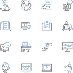 Active corporation line icons collection. Vigorous, Energetic, Dynamic, Agile, Robust, Determined, Piering vector and linear illustration. Resilient,Progressive,Innovative outline signs set