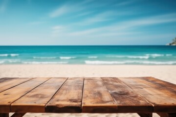 Fototapeta premium tropical beach table scene, generative AI