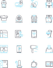 Equipment linear icons set. Tools, Gadgets, Apparatus, Machines, Devices, Gear, Instruments line vector and concept signs. Implements,Systems,Machinery outline illustrations