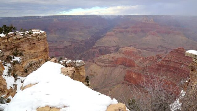 Snow on the Grand Canyon on a stormy weather day, USA