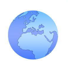 World map on a white background. Illustration of the planet in blue tones and the outline of the continents.