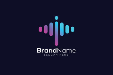 Gradient letter T sound waves logo design template