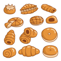 Set of bread vector illustration outline flat design
