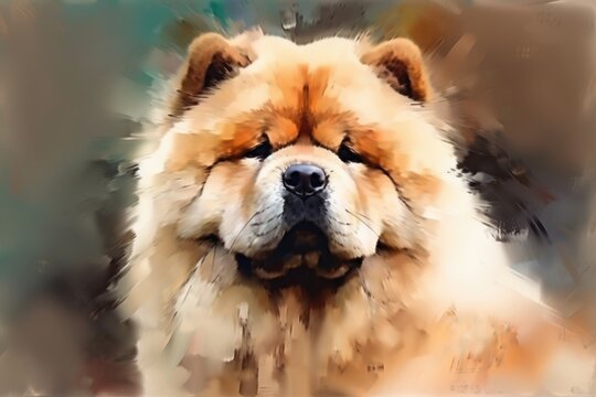 Abstract cute chow-chow dog painting, earthy colors, pastel painting style, AI generated