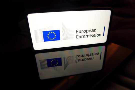 April 20, 2023, Brazil. In this photo illustration, the European Commission (EC) logo is displayed on a smartphone screen.