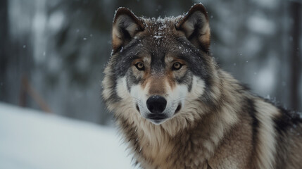 Obraz premium Wolf in snow, created with Generative AI technology