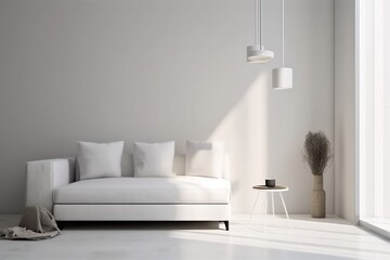 interior background empty grey stylish house loft cushion concrete wall decor wall concrete trendy. Generative AI.