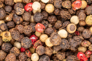 Mixture of four pepper peas , macro, top view.