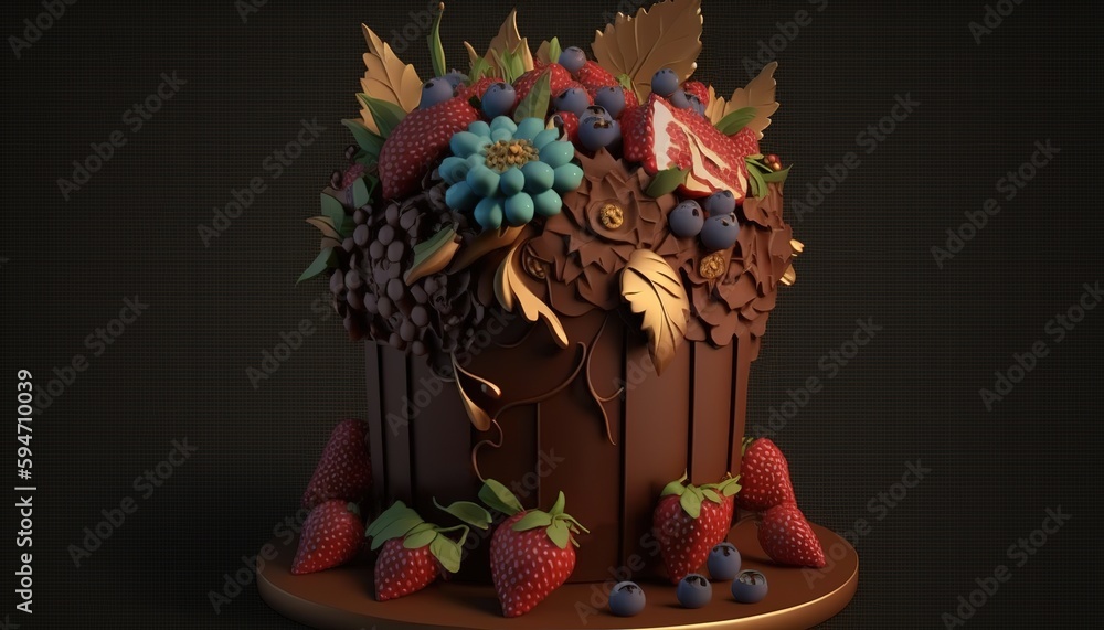 Poster display of chocolate cake, front and center generative ai