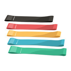 Vector illustration of a set of multi-colored elastic latex expanders for training on a white background. Aerobic rubber band for strength and stretching exercises. The concept of a healthy lifestyle