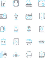 Mechanized orchestration linear icons set. Automation, Robotics, Synthesis, Programming, Computation, Innovations, Integration line vector and concept signs. Operations,Framework,Designing outline