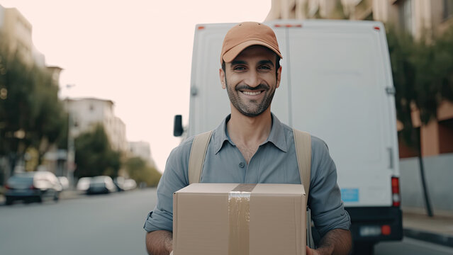 A delivery service poster with copy space - Fictional Person, Generative AI