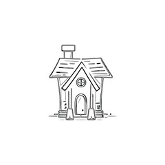 House coloring page, House line art, House coloring book for kids. 