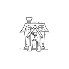 House coloring page, House line art, House coloring book for kids. 