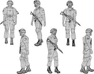 Sketch vector illustration of an armed military police soldier