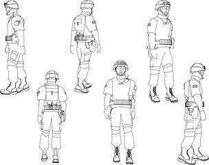 Fototapeta na wymiar Sketch vector illustration of an armed military police soldier