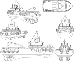 Sketch vector illustration of fish finder fishing barge