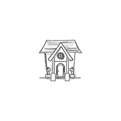 House coloring page, House line art, House coloring book for kids. 