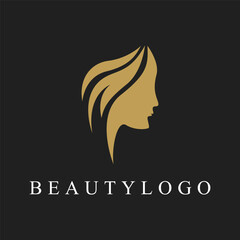 Woman hair salon with luxury logo design. Premium Vector