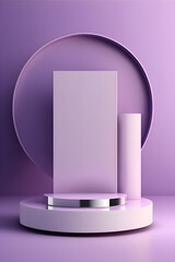 purple podium display in the form of a rectangular column on a round base, Generative AI