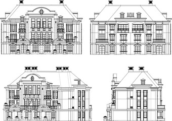 Fototapeta premium Vector illustration cartoon sketch of grand classic old house