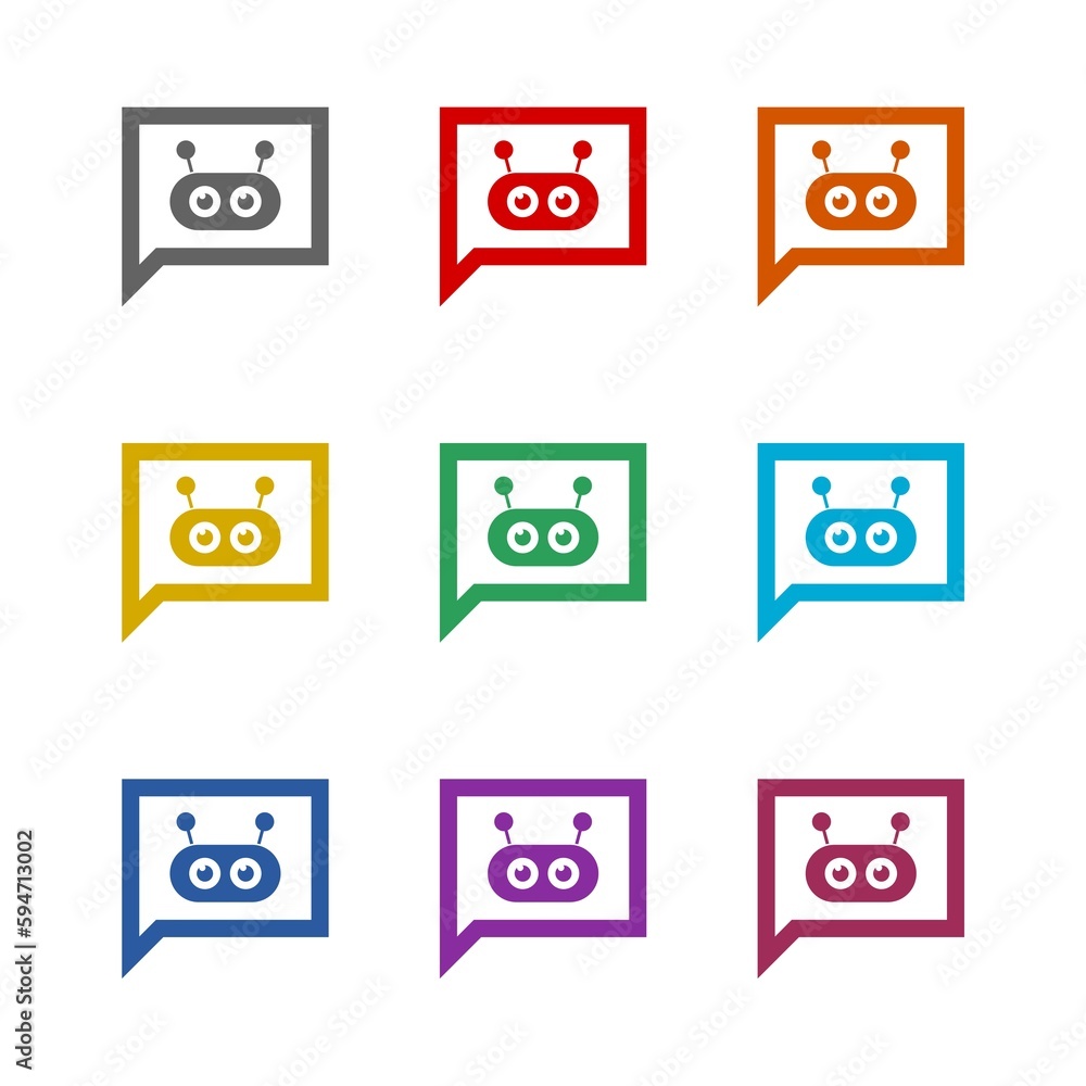 Poster chat bot in a bubble icon isolated on white background. set icons colorful