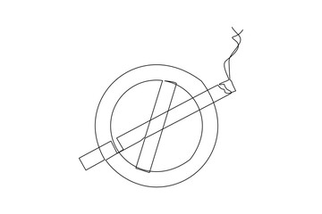 Single one line drawing smoking is prohibited. No tobacco day concept. Continuous line draw design graphic vector illustration.