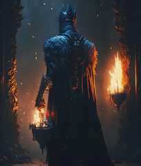 Fototapeta premium Warrior of the fiery kingdom of darkness