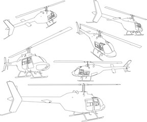 Vector illustration sketch of propeller helicopter airplane