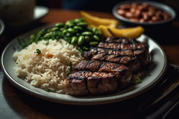 rice dish beans grilled steak
