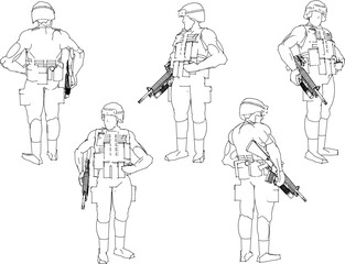 Fototapeta na wymiar Vector illustration sketch of security police army squad ready for battle