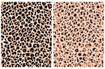 Abstract Leopard Skin Seamless Vector Patterns.White, Brown and Black Irregular Brush Spots on a Blush Pink Background. Abstract Wild Animal Skin Print.Simple Irregular Wild Cat Fur Repeatable Design.