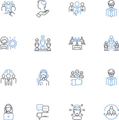Relationship builder line icons collection. Communication, Trust, Empathy, Understanding, Listening, Respect, Authenticity vector and linear illustration. Patience,Kindness,Compassion outline signs