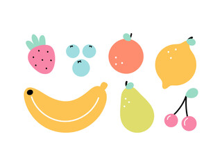 Fruit and Berry set. Vector illustration in cartoon style. For card, posters, banners, books, fabric, icons.	