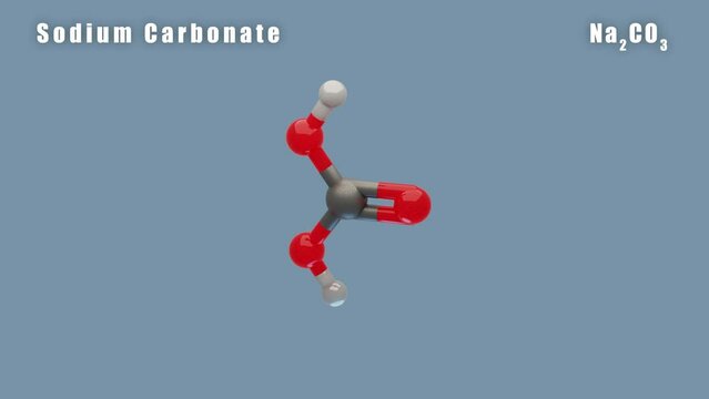 Sodium Carbonate of Na2CO3 3D Conformer animated render. Food additive E500. 

Isolated background and alpha layer, seamless loop.