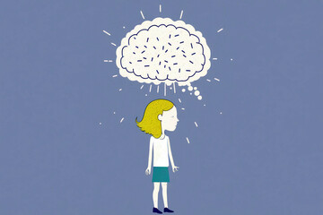 Illustration of a pensive girl in her preteens. Ai generated.