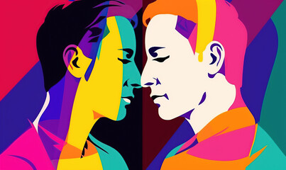 Naklejka na ściany i meble illustration gay couple kiss Generative AI